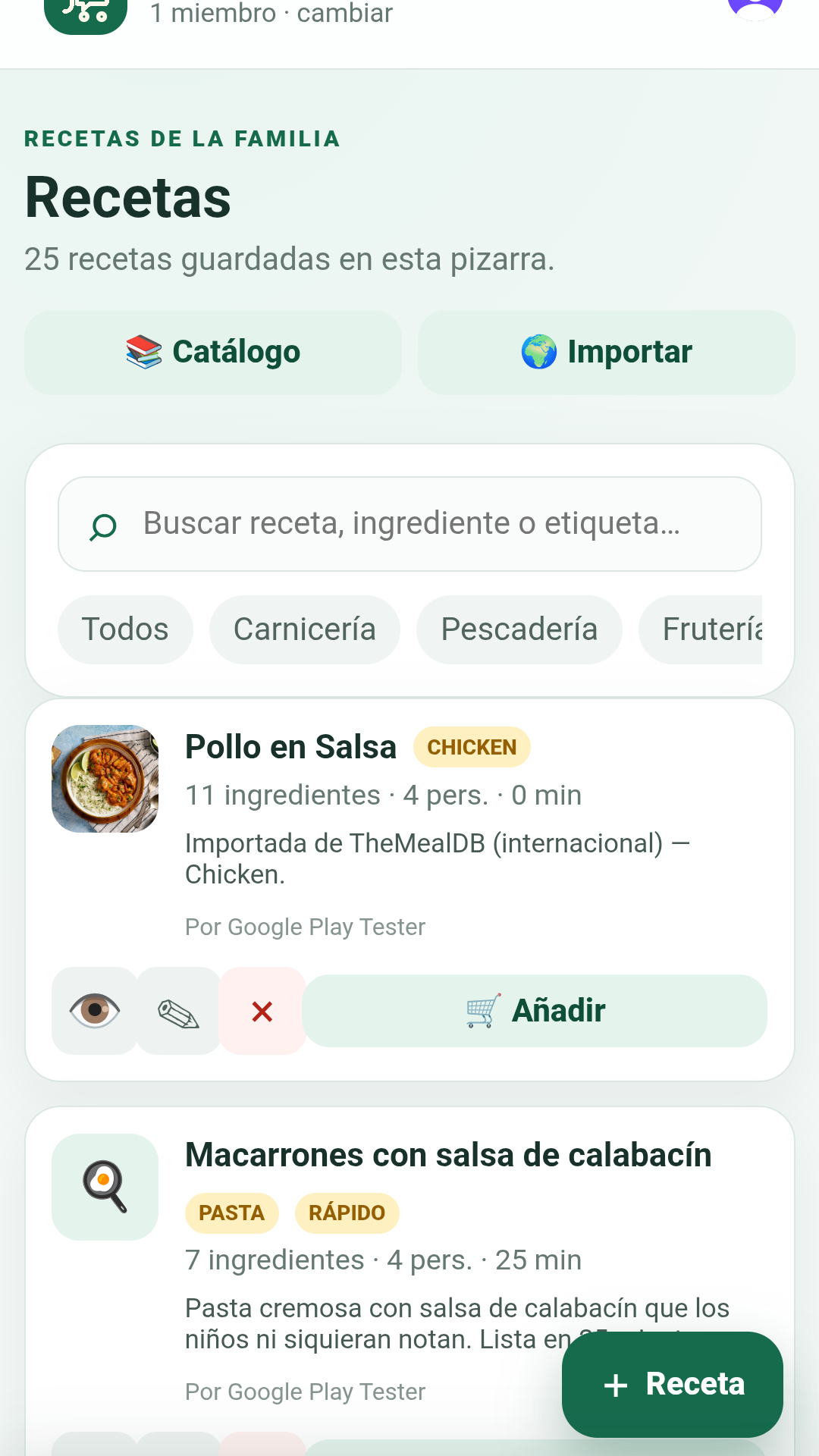 Guarda recetas e incorpora sus ingredientes a la compra.